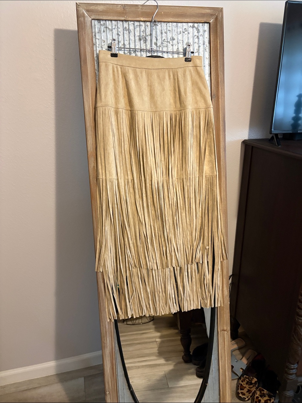 Oh Fringe Suede Maxi Skirt in Tan